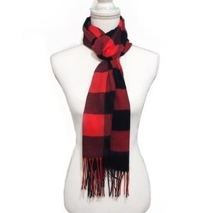 Red White Plaid Fringe Scarf Wrap New Long Soft